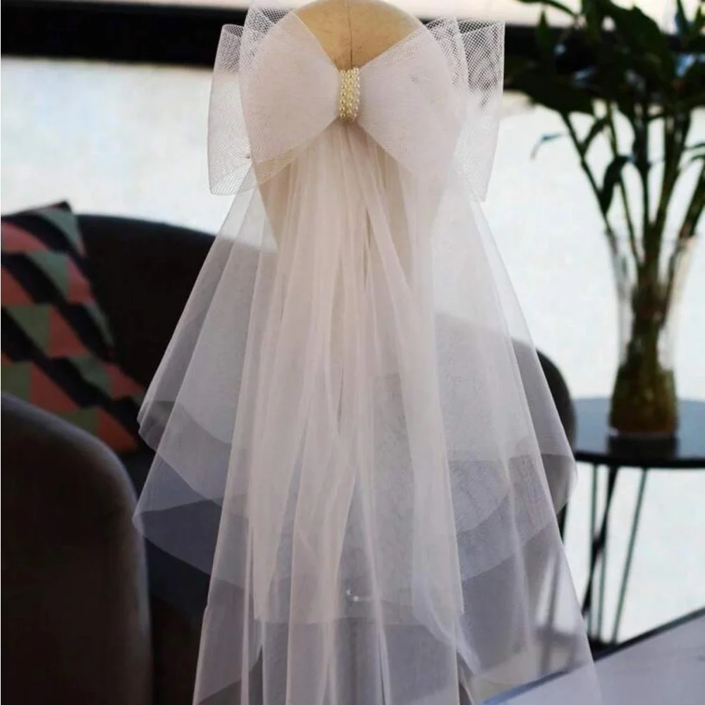 Anthro Bridal Bow Veil – Tulle Hair Accessory – Modern Bride